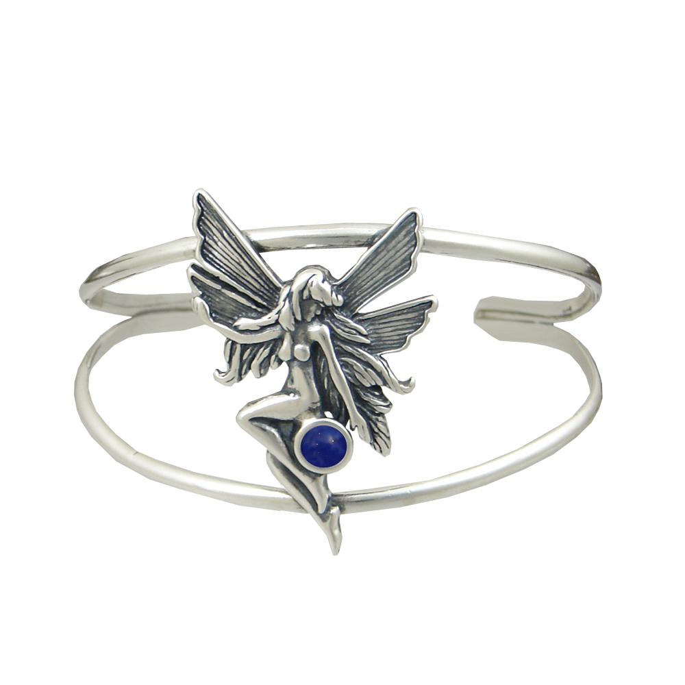 Sterling Silver Fairy Cuff Bracelet With Lapis Lazuli